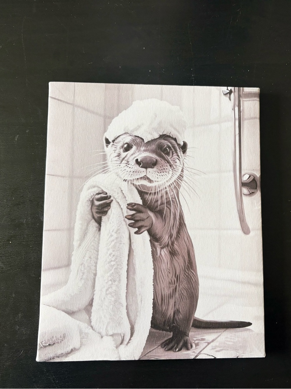 Gray Otter Canvas Wall Art for Bathroom - Neutral Bath Decor